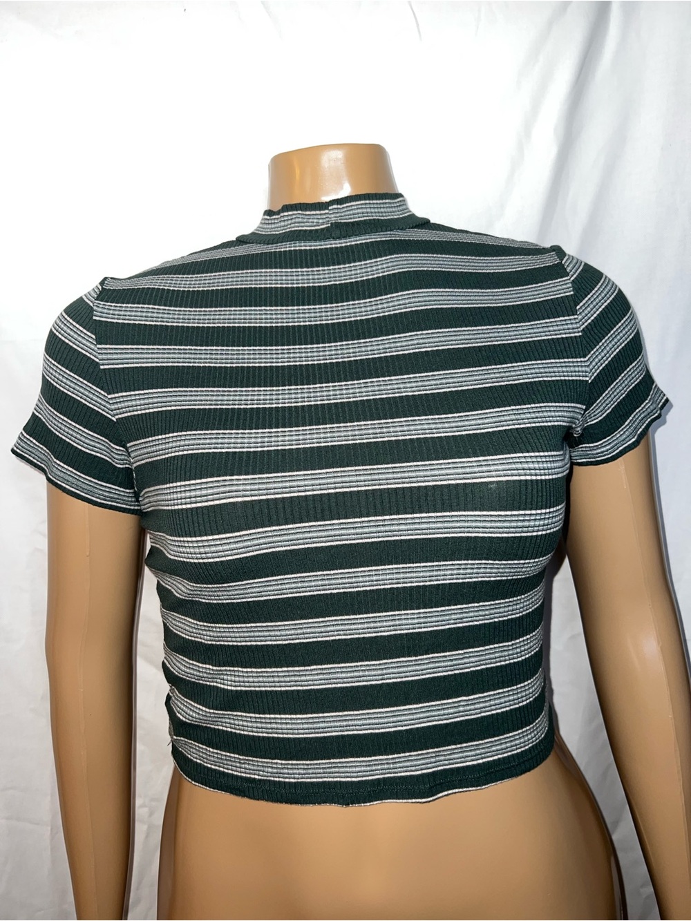 American Eagle Outfitters Dark Green and White Striped Mock Neck Crop Top - Picture 1 of 6